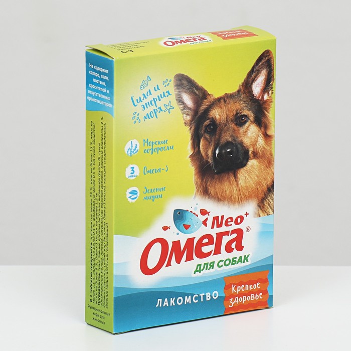 Лакомство Омега Nео+ Крепкое здоровье для собак, с морскими воророслями, 90 табл лакомство блестящая шерсть для собак с биотином омега nео таблетки 90шт