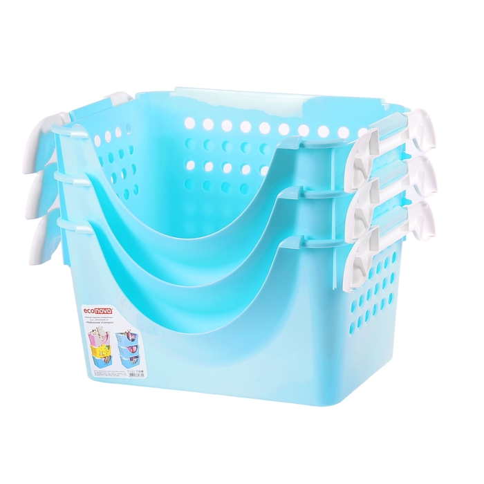 Комплект 3 корзин универсальных «Мобильная этажерка», цвет голубой