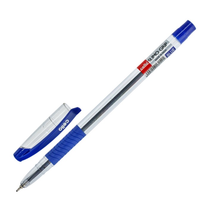 Ручка шариковая Cello Slimo Grip, узел 0.7 мм, резиновый упор, чернила синие, корпус прозрочный