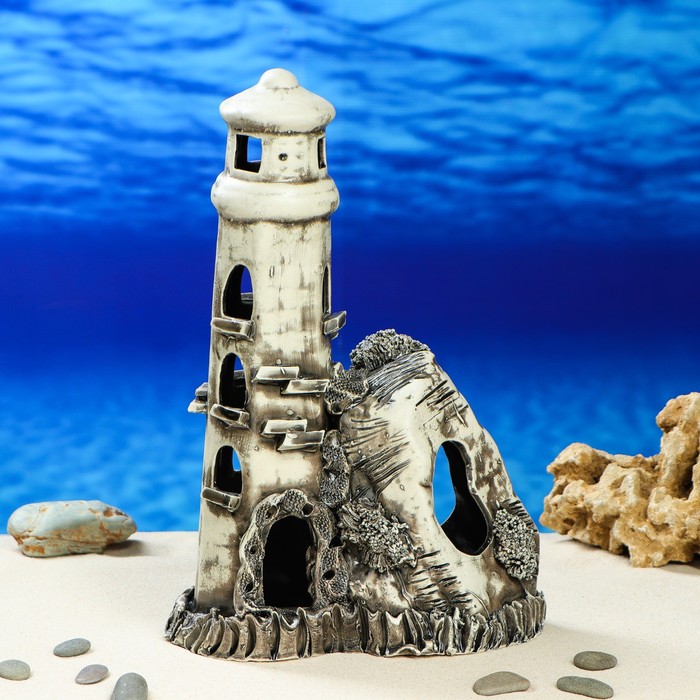 Декорации для аквариума "Маяк большой со скалой"