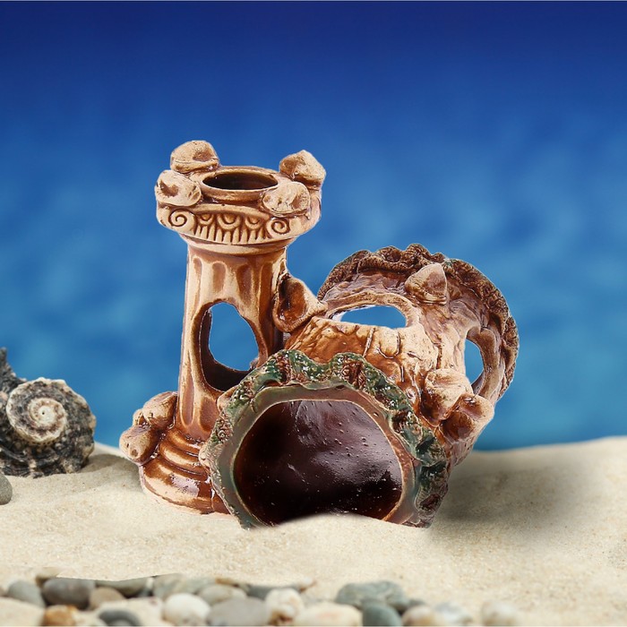 Декорации для аквариума "Пень с колонкой" микс