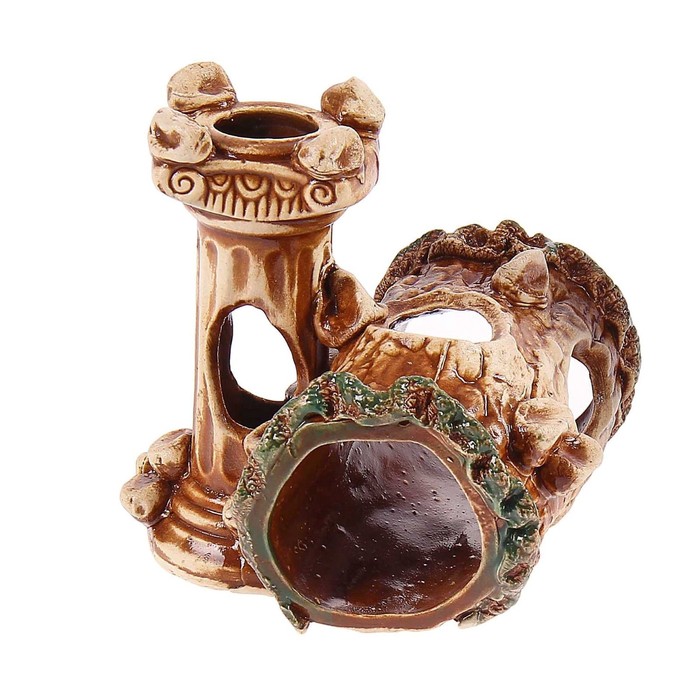 Декорации для аквариума "Пень с колонкой" микс