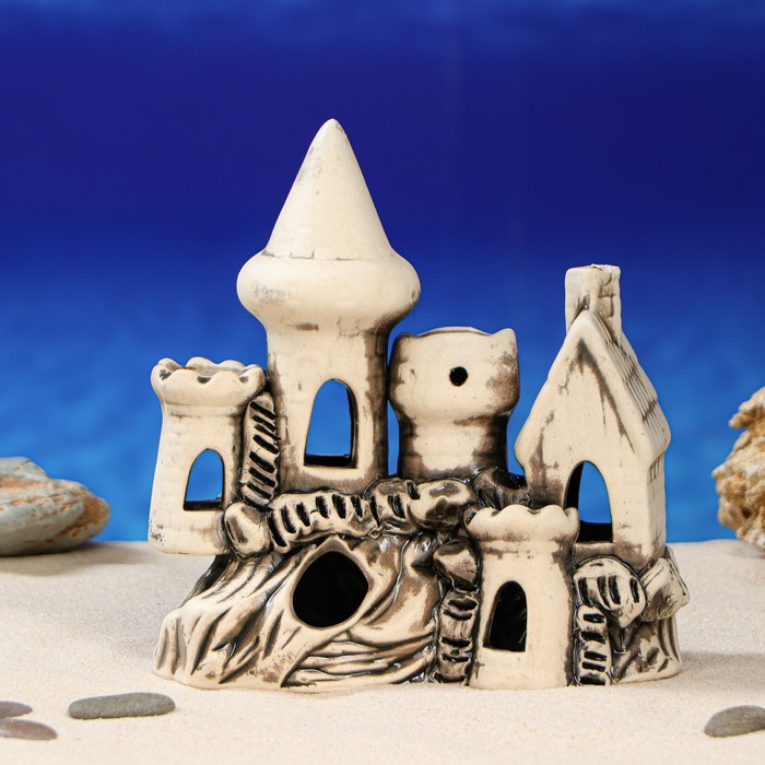 Декорации для аквариума "Замок и домик с трубой" малый, микс