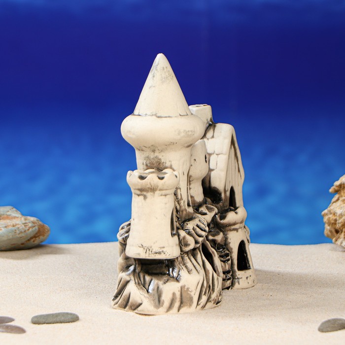 Декорации для аквариума "Замок и домик с трубой" малый, микс