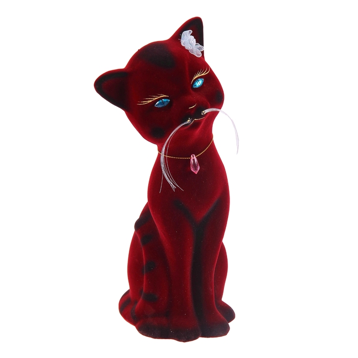 Копилка "Кошечка Ариша" большая, флок, бордовая