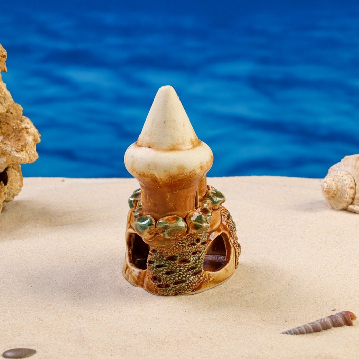 Декорации для аквариума "Башенка на скале" микс