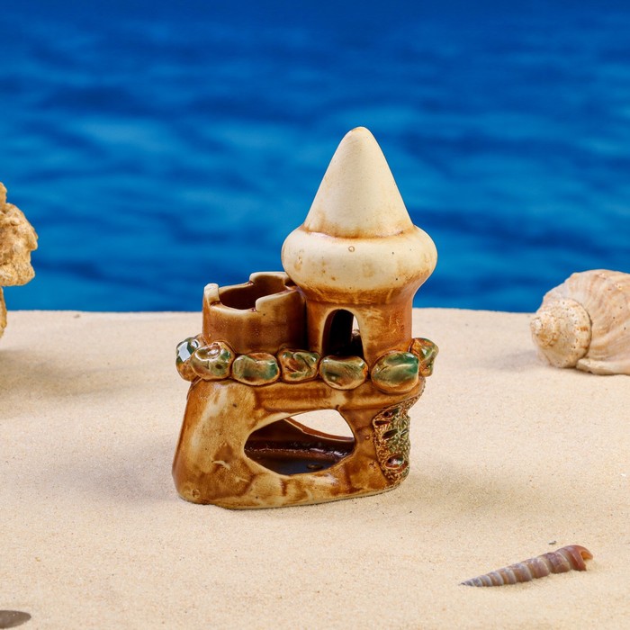 Декорации для аквариума "Башенка на скале" микс