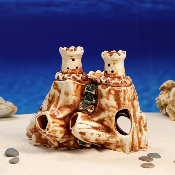 Декорации для аквариума "Две высокие башни на скале" микс