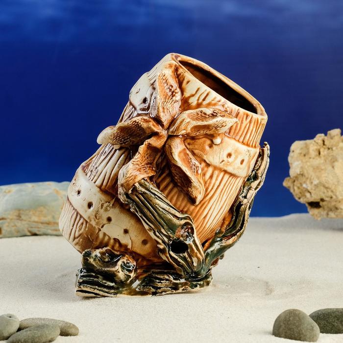 Декорации для аквариума "Бочка на коряге"