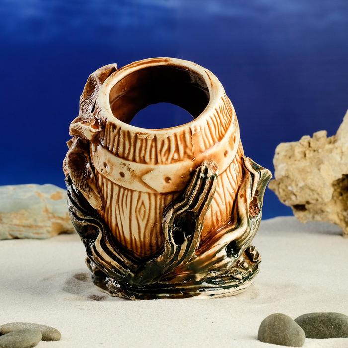 Декорации для аквариума "Бочка на коряге"