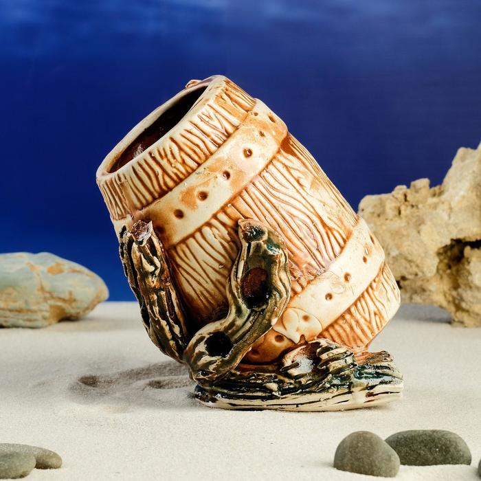 Декорации для аквариума "Бочка на коряге"