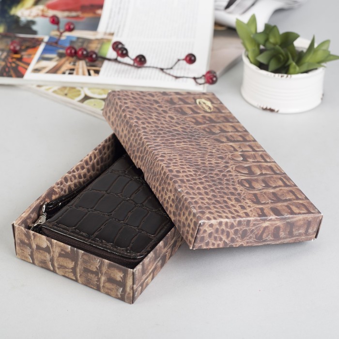 Кошелёк женский на молнии, 4 отдела, отдел для монет, коричневый скат