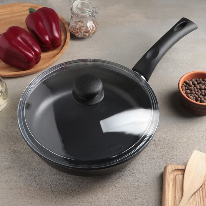 Сковорода 24 см "Литая", стеклянная крышка