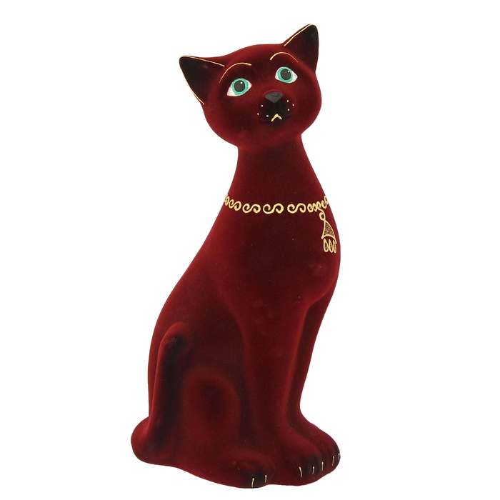 Копилка "Кот Яша" большая, флок, бордовая