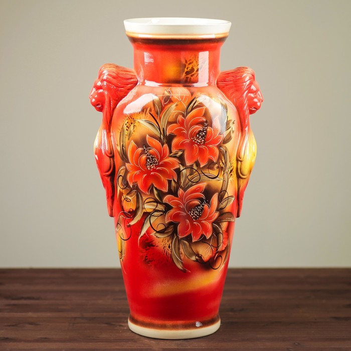 Ваза напольная "Дора" художественная роспись, цветы, красная