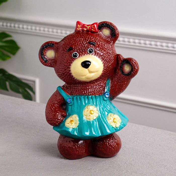 Копилка "Медведица в платье" глянец, коричневая, микс