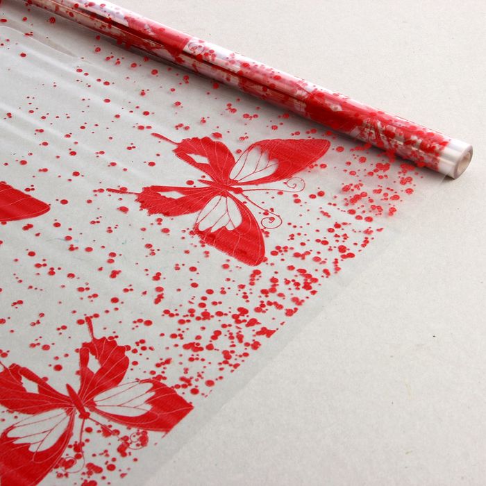 Пленка для цветов и подарков &quot;Бабочки&quot; красный 0.7 х 7 м, 40 мкм