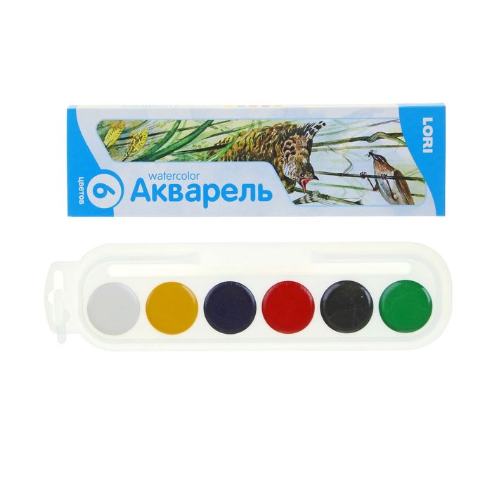 Акварель Lori, 6 цветов, в картонной коробке, без кисти