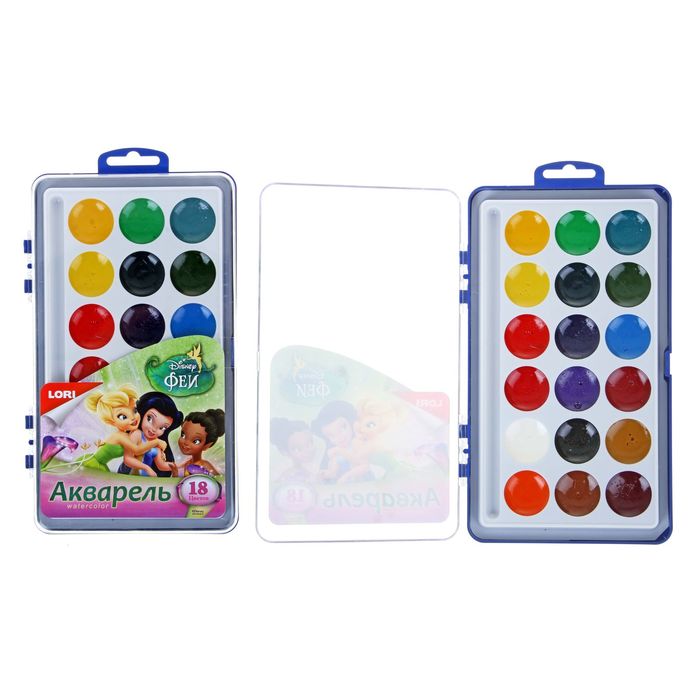 Акварель Disney «Феи», 18 цветов, в пластиковой коробке, без кисти