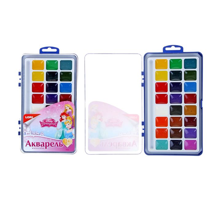Акварель Disney «Принцессы», 24 цвета, в пластиковой коробке, без кисти