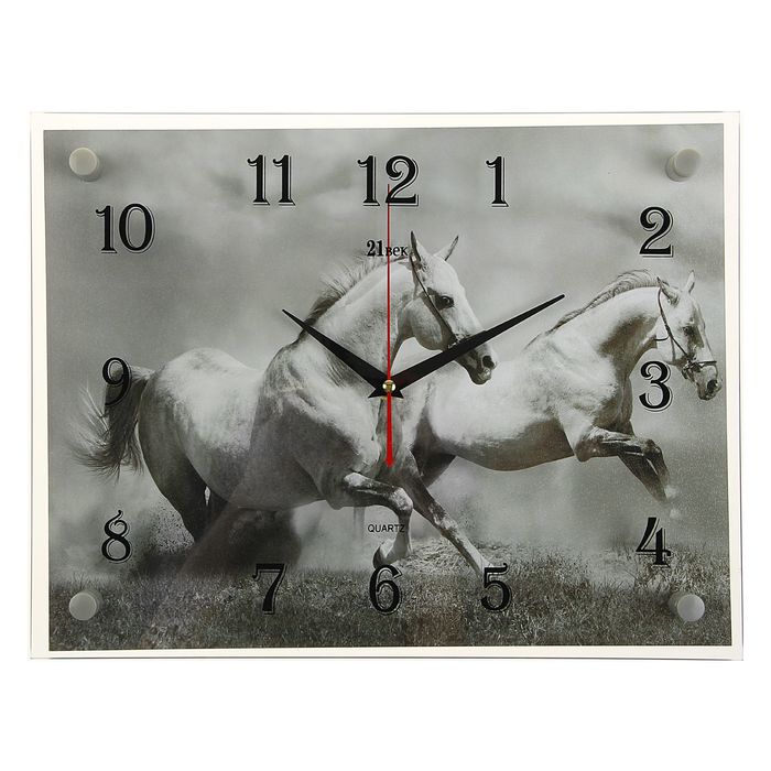 Часы настенные прямоугольные "Два белых коня" 30х40 см микс