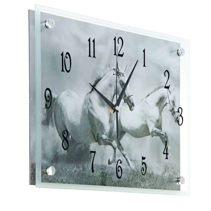 Часы настенные прямоугольные "Два белых коня" 30х40 см микс