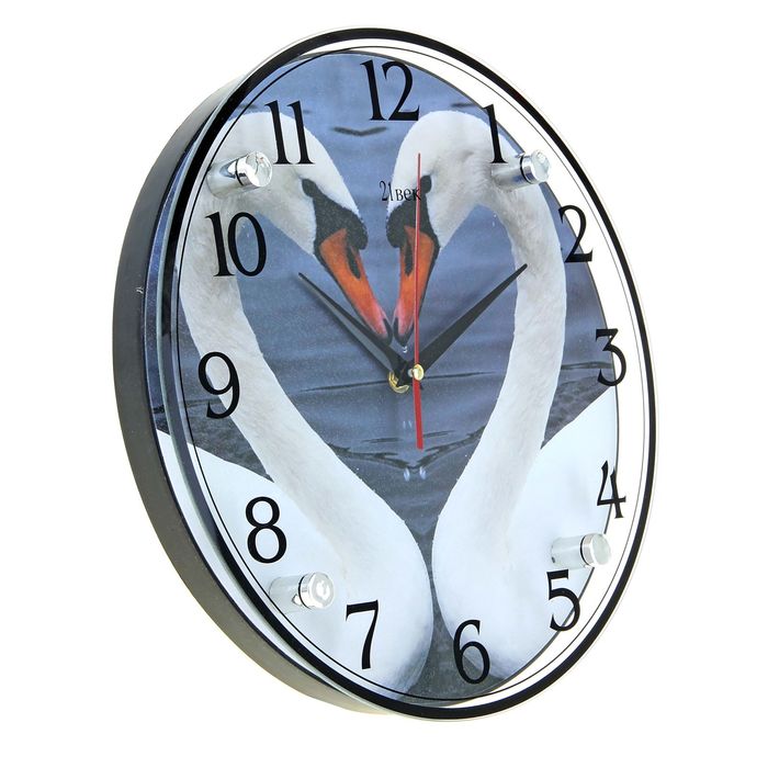 Часы настенные круглые "Два лебедя", 30х30 см микс