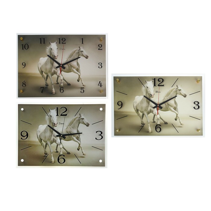 Часы настенные прямоугольные "Два коня", микс 40х56 см