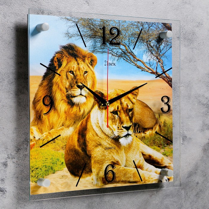 Часы настенные квадратные "Лев и львица", 35х35 см
