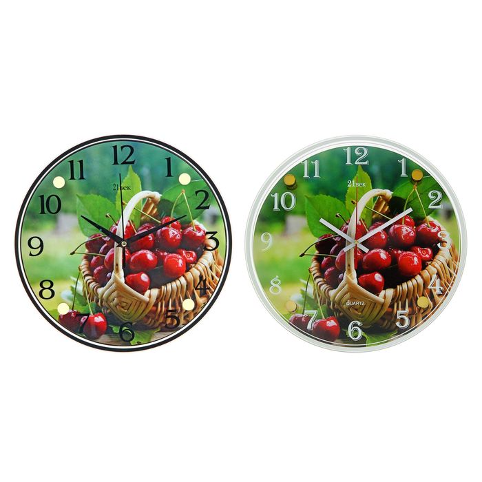 Часы настенные круглые "Корзинка с вишней", 30х30 см микс