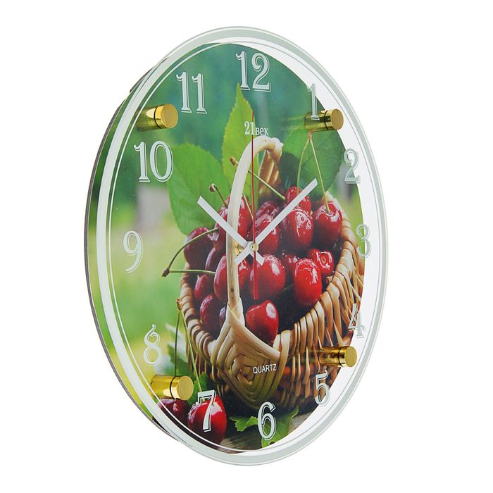 Часы настенные круглые "Корзинка с вишней", 30х30 см микс