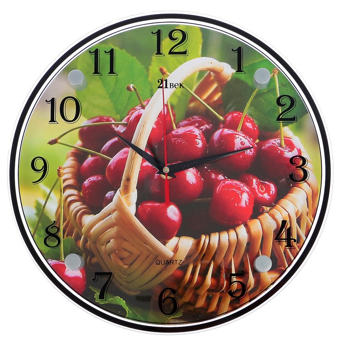 Часы настенные круглые "Корзинка с вишней", 30х30 см микс