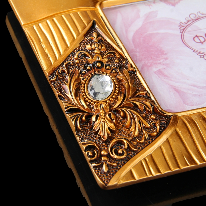 Фоторамка "Золотой глянец с цветком" со стразами, 10х15 см