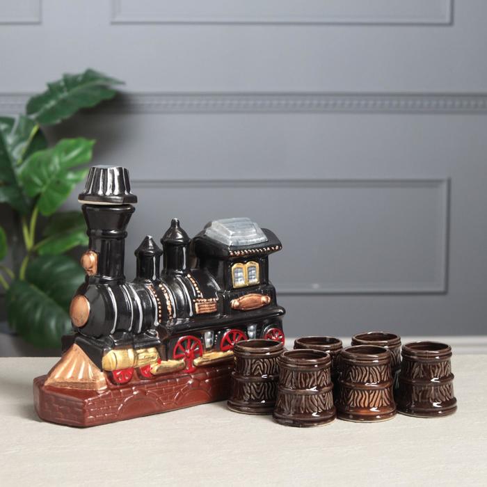 Штоф с рюмками "Паровоз", 7 предметов, 1,3 л