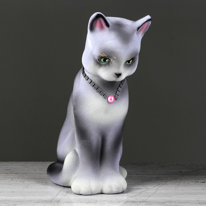 Копилка "Бусинка" флок, серая, микс