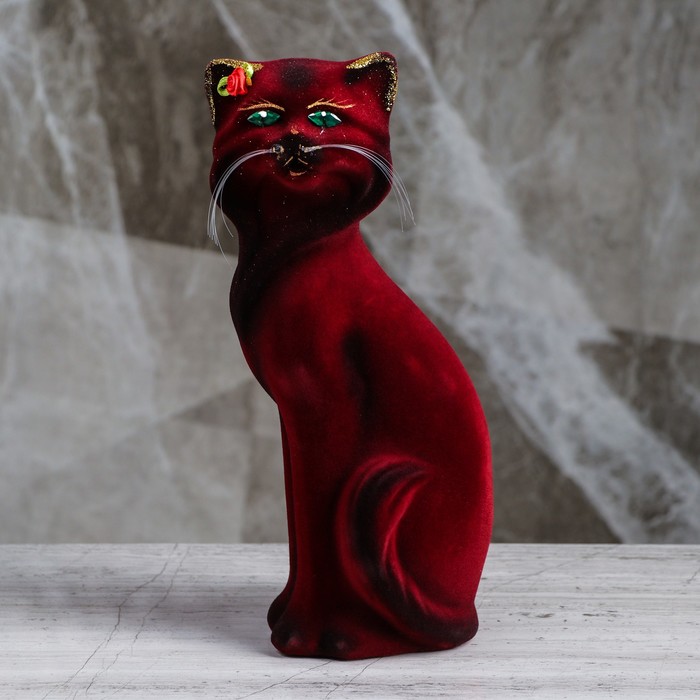 Копилка "Кошка Матильда" малая, бордовая, флок