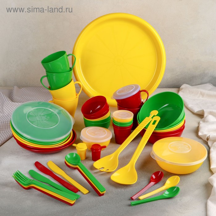 фото Набор посуды «приятного отдыха», на 6 персон, в футляре-сумке, цвет микс техоснастка