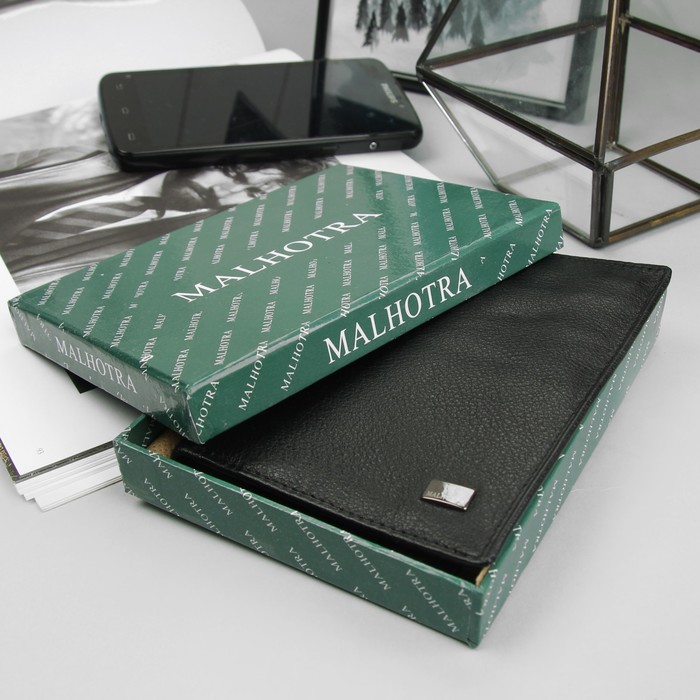 Портмоне мужской, 3 отдела, отдел для карт, 1 наружный карман, чёрный