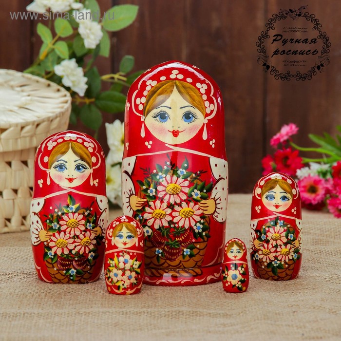

Матрёшка «Флора», красный платок, 5 кукольная, 17 см