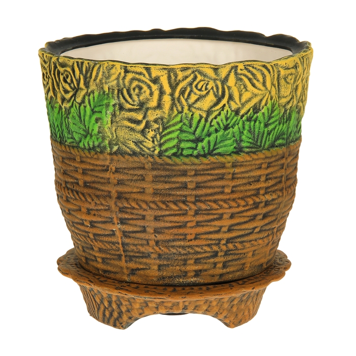 Кашпо ''Розы в корзине" рисунок, жёлтые, акрил, 15 л