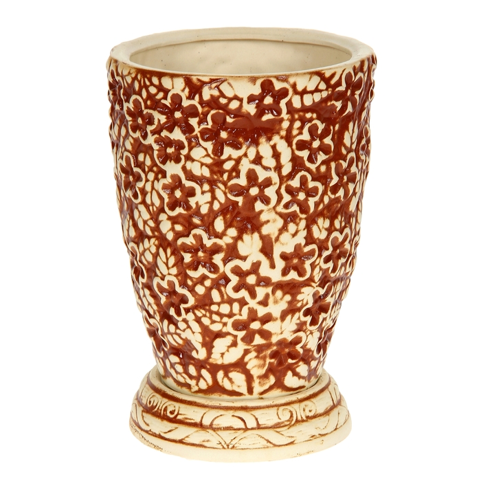 Кашпо ''Фиалка'' коричневое, глазурь, 5 л