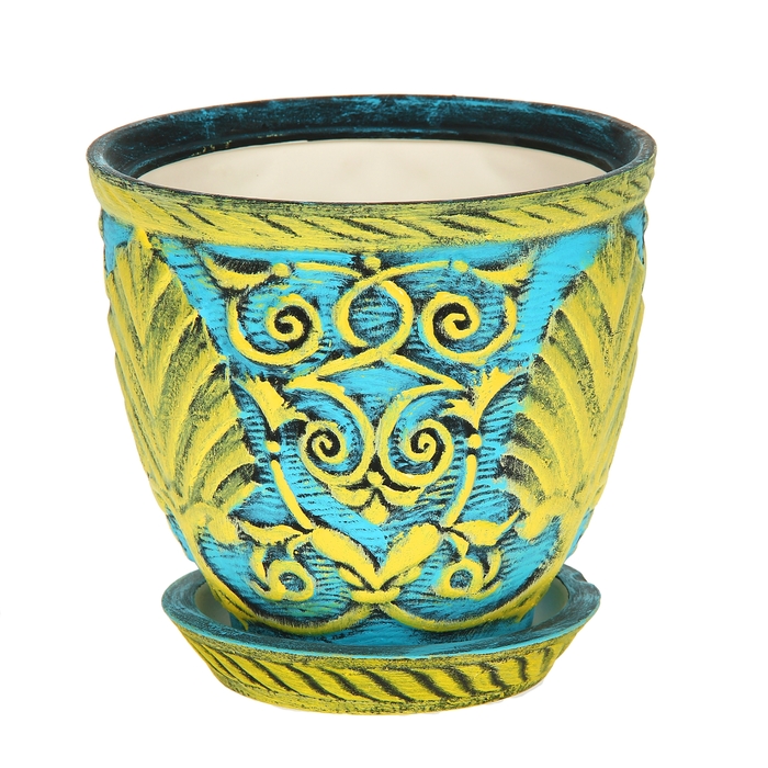 Кашпо ''Славянское" среднее, жёлто-голубое, акрил 2,6 л
