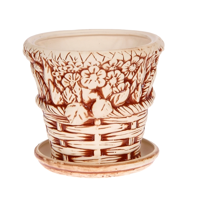 Кашпо ''Корзинка" коричневое, глазурь, 6 л