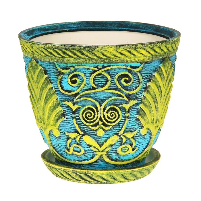 Кашпо ''Славянское" жёлто-голубое, акрил 5 л