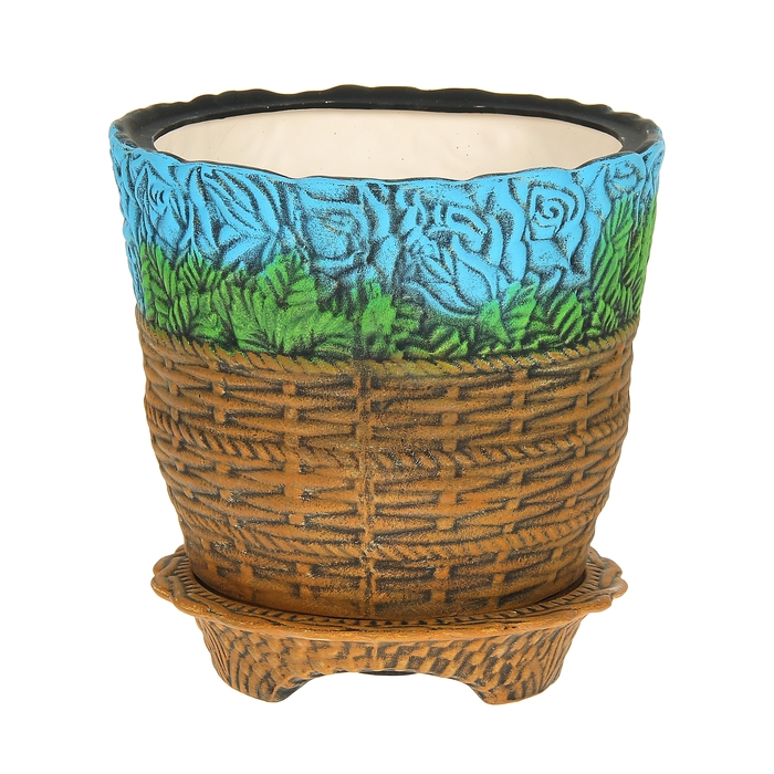 Кашпо ''Розы в корзине" рисунок, голубые, акрил, 15 л