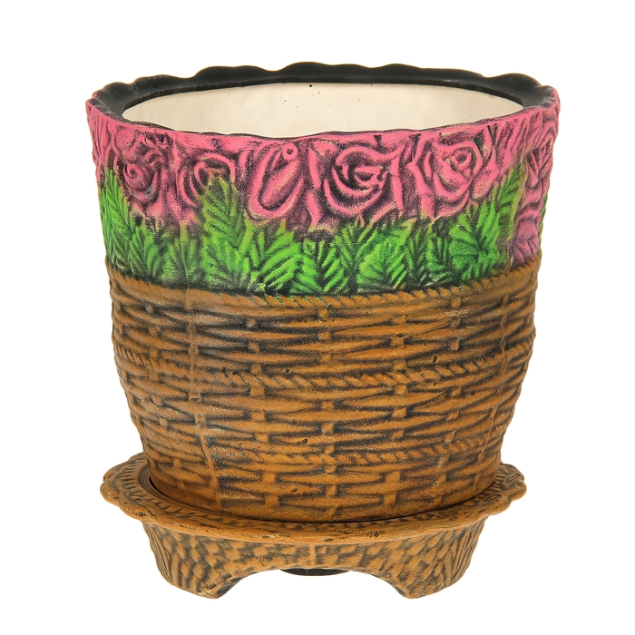 Кашпо ''Розы в корзине" рисунок, красные, акрил, 15 л