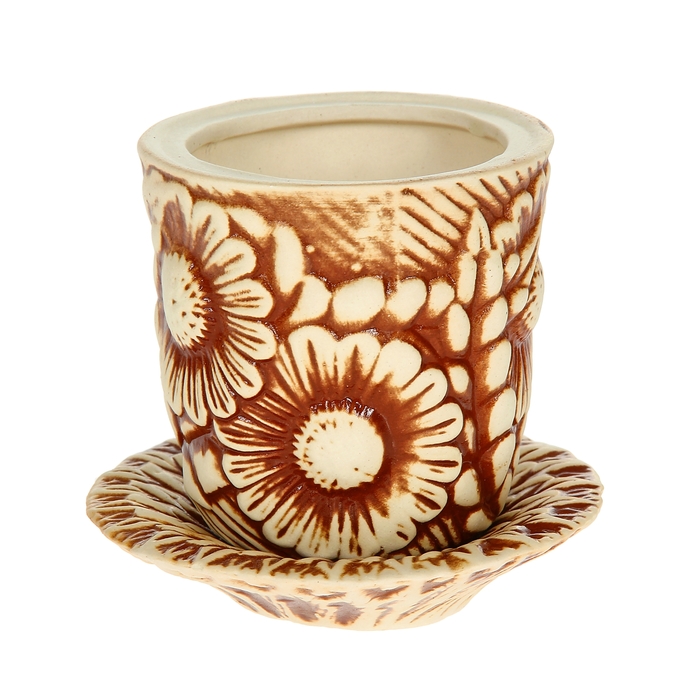 Кашпо ''Ромашка" малый, коричневый, глазурь, 0,7 л