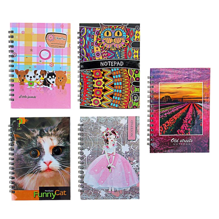 Записная книжка твёрдая обложка А6, 144 листа "Ассорти", МИКС