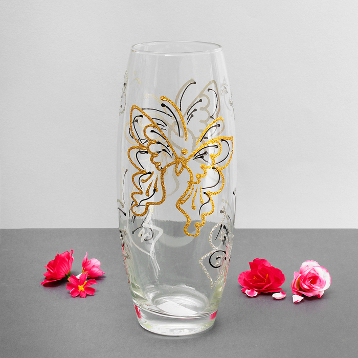 Ваза "Бабочки серебряные", прозрачная, овальная