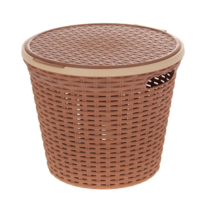 Корзина для белья круглая, с крышкой 15 л "Ротанг", цвет какао